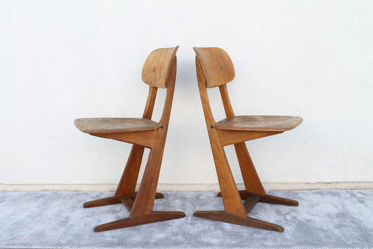 Pair of Small  Casala Oak Chairs. Germany. 1950's For Sale 1