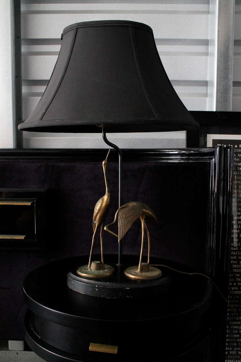 French Art Deco Table Lamp with Bronze Cranes