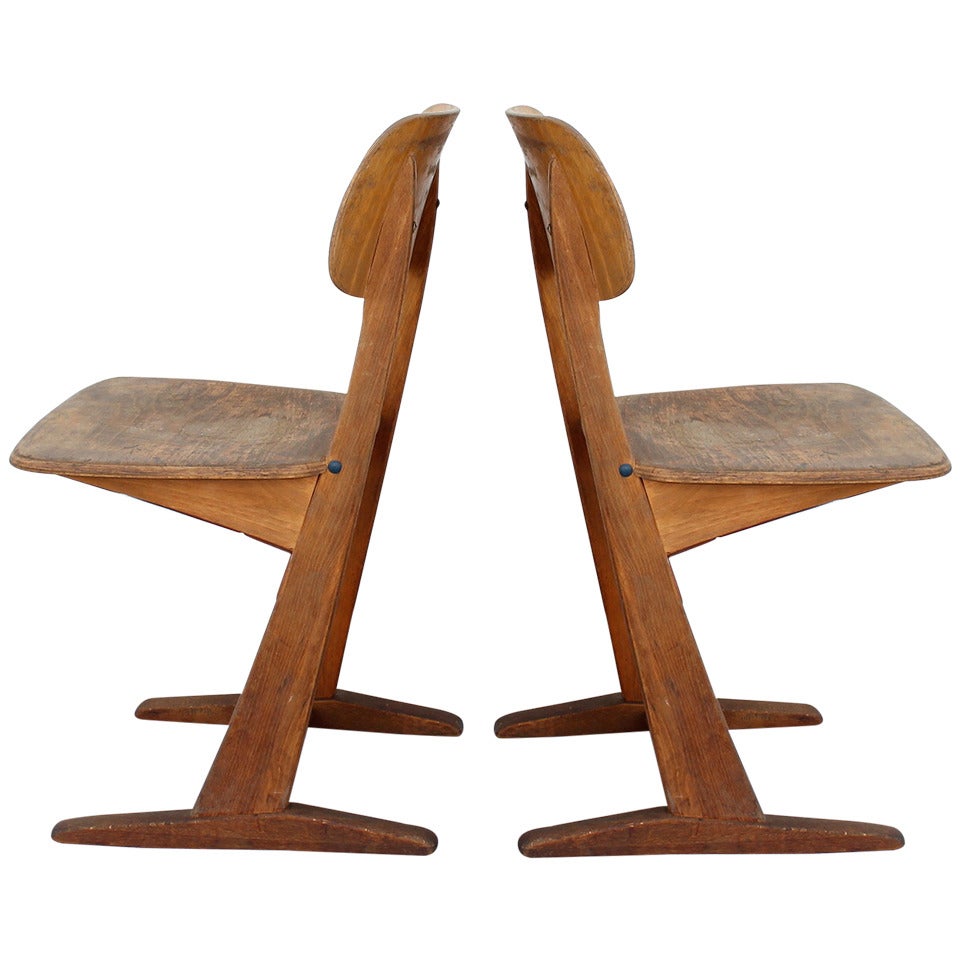 Pair of Small  Casala Oak Chairs. Germany. 1950's For Sale