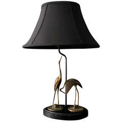 French Art Deco Table Lamp with Bronze Cranes