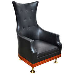 Leather and Mahogany Wing Chair by Arturo Pani, Mexico, circa 1950s