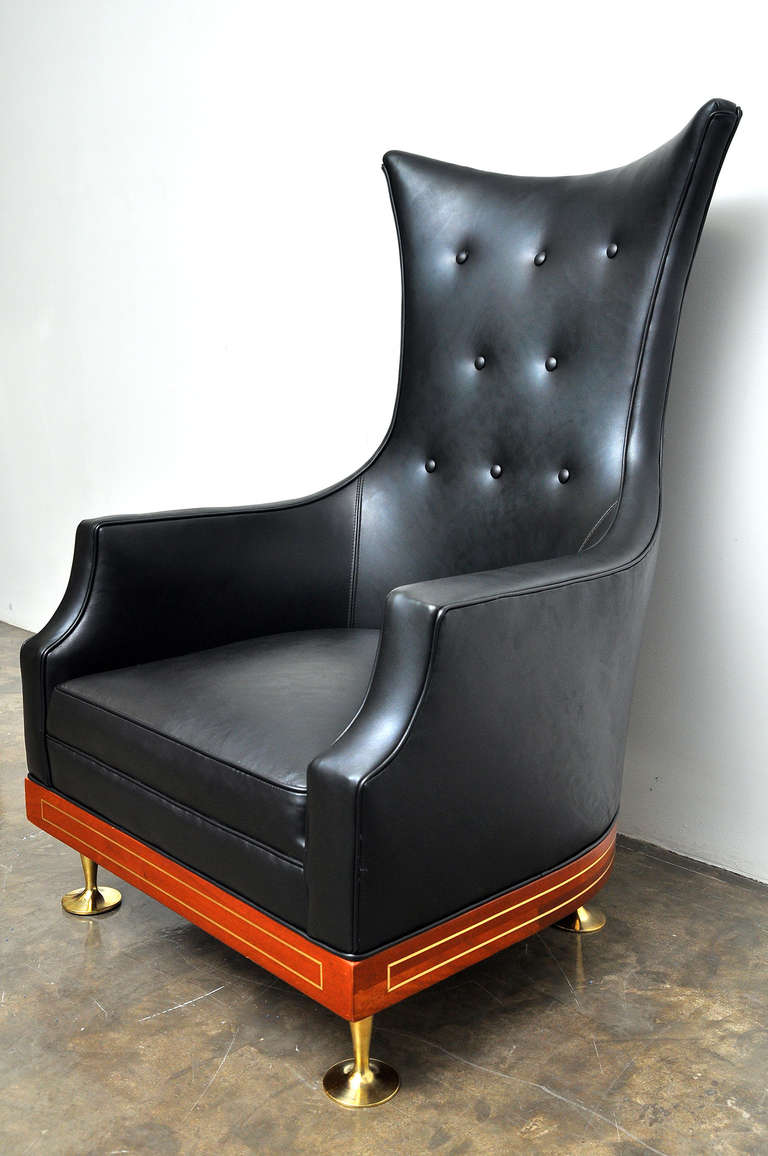Mid-Century Modern Leather and Mahogany Wing Chair by Arturo Pani, Mexico, circa 1950s For Sale