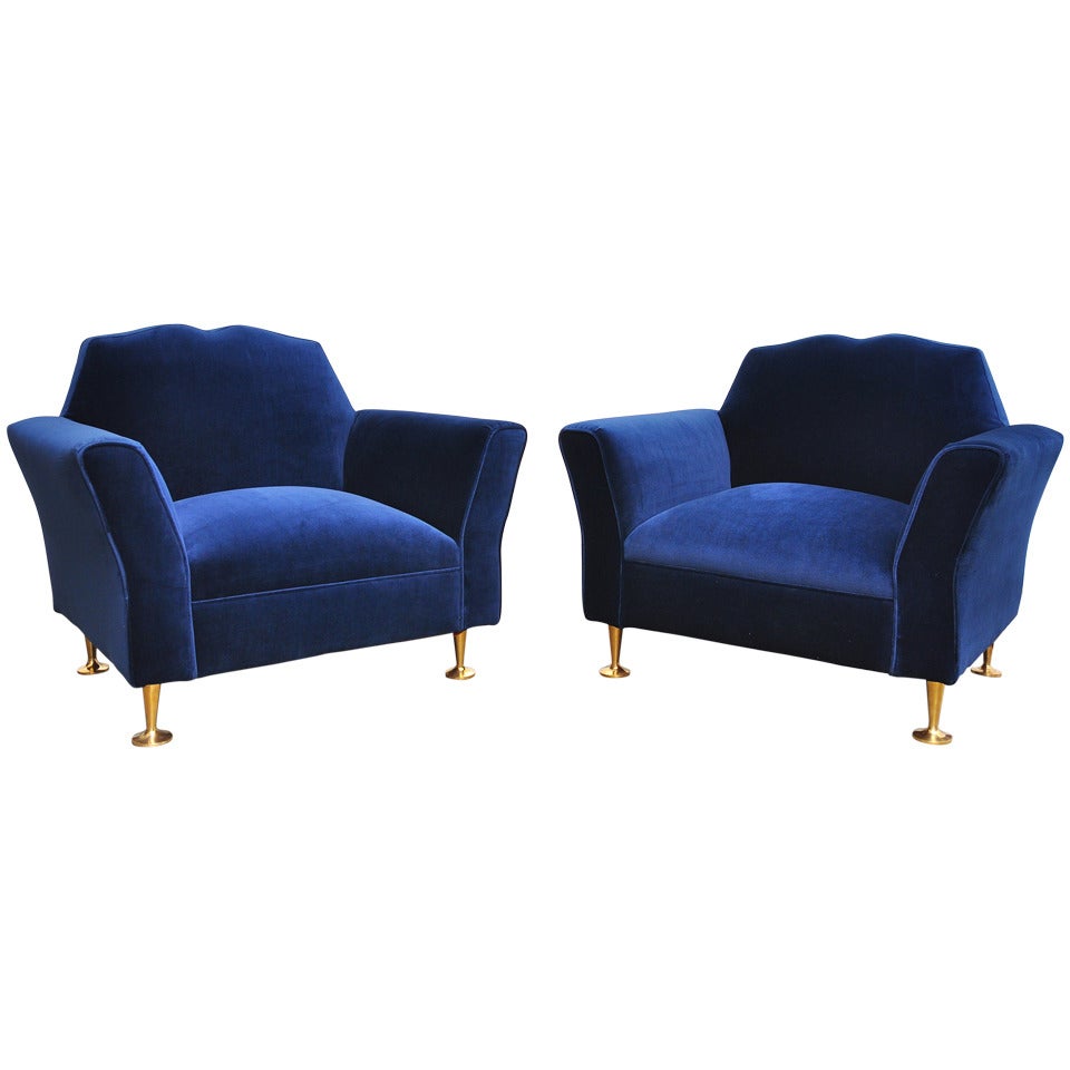 Pair of Velvet Mustache Back Club Chairs  By Arturo Pani. Mexico 1950's