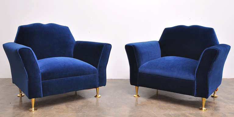 Pair of Velvet Mustache Back Club Chairs  By Arturo Pani. Mexico 1950's 1