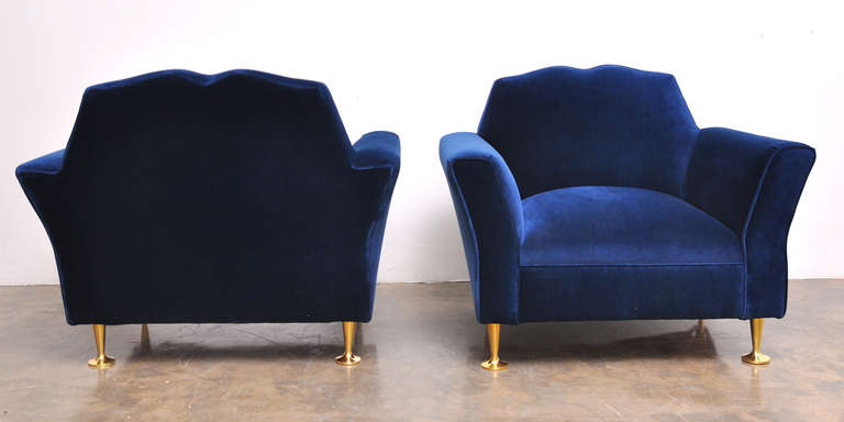Mid-20th Century Pair of Velvet Mustache Back Club Chairs  By Arturo Pani. Mexico 1950's