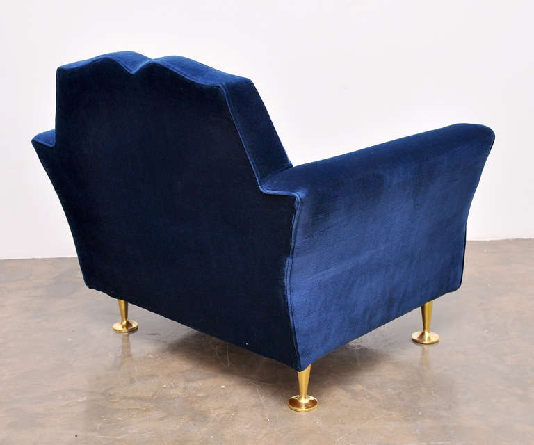 Pair of Velvet Mustache Back Club Chairs  By Arturo Pani. Mexico 1950's In Excellent Condition In San Diego, CA