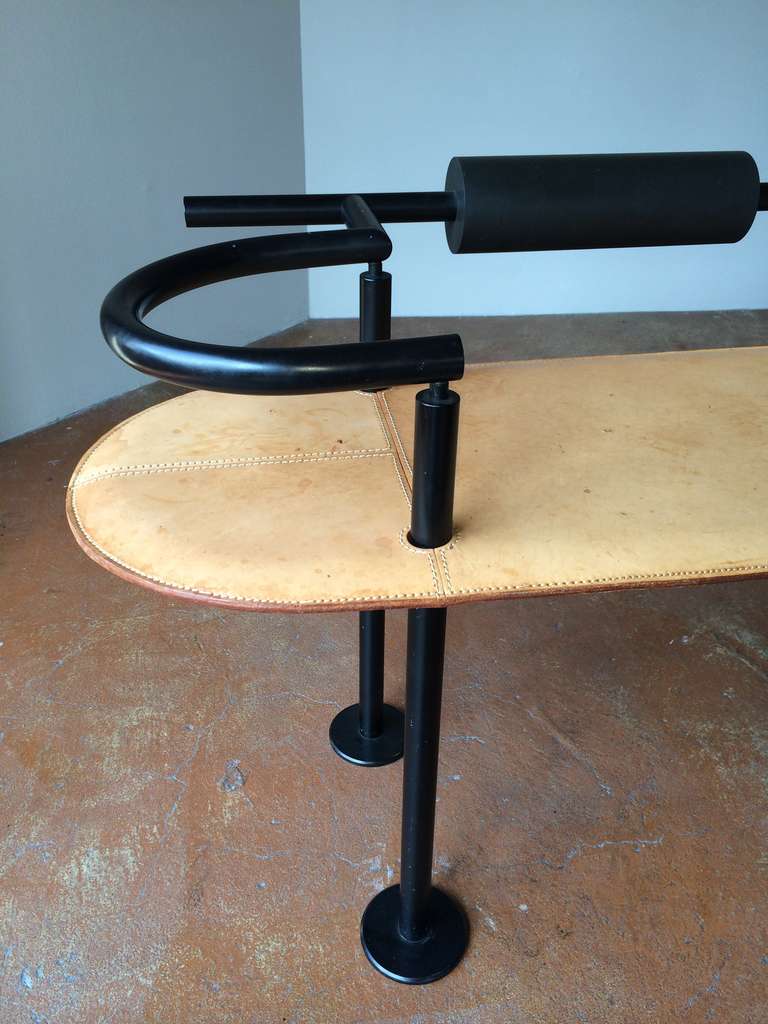 Ettore Sottsass Sculptural Leather and Steel Post Modern Bench For Sale 1