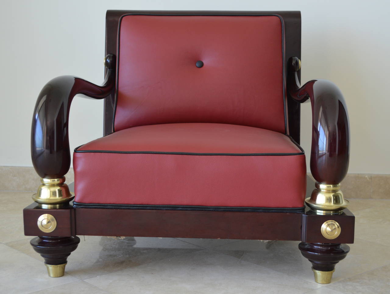 Mexican Rare 1950s Octavio Vidales Sculptural Chairs in Lacquered Mahogany and Leather For Sale