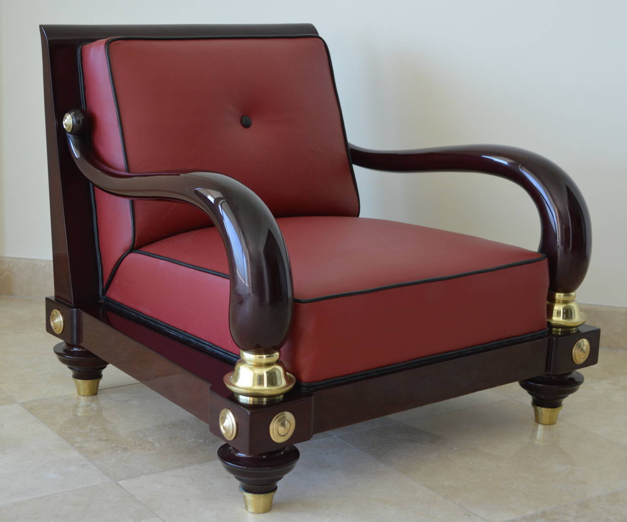 Rare 1950s Octavio Vidales Sculptural Chairs in Lacquered Mahogany and Leather In Good Condition For Sale In San Diego, CA