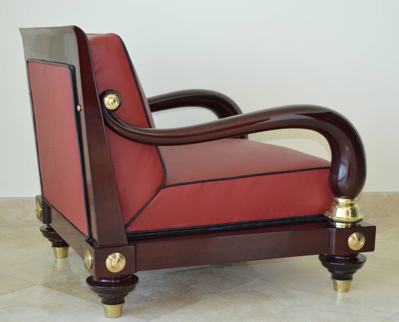 Rare 1950s Octavio Vidales Sculptural Chairs in Lacquered Mahogany and Leather For Sale 1