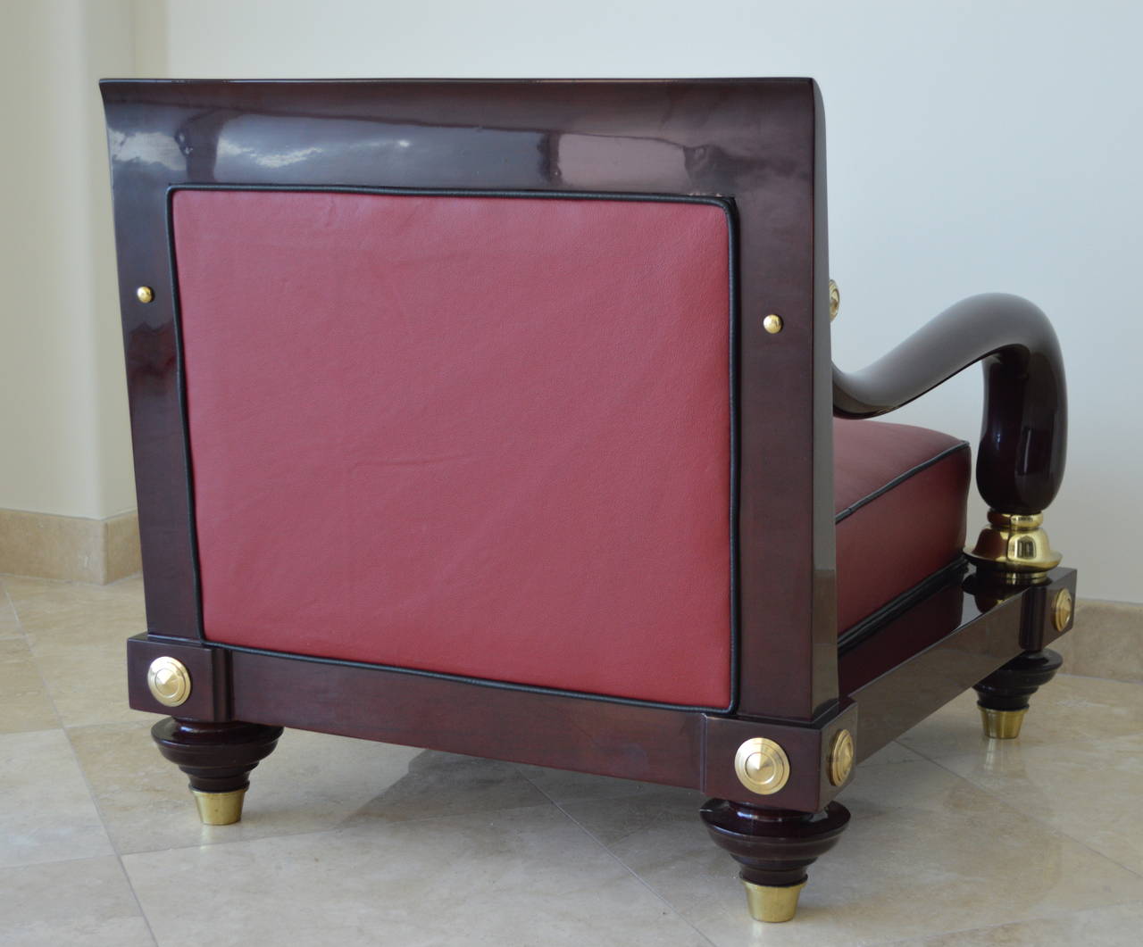 Brass Rare 1950s Octavio Vidales Sculptural Chairs in Lacquered Mahogany and Leather For Sale