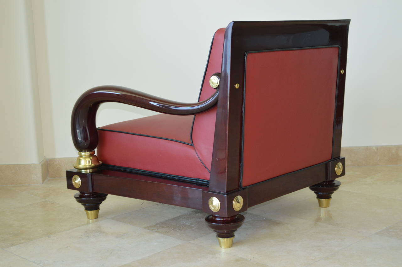 Mid-20th Century Rare 1950s Octavio Vidales Sculptural Chairs in Lacquered Mahogany and Leather For Sale