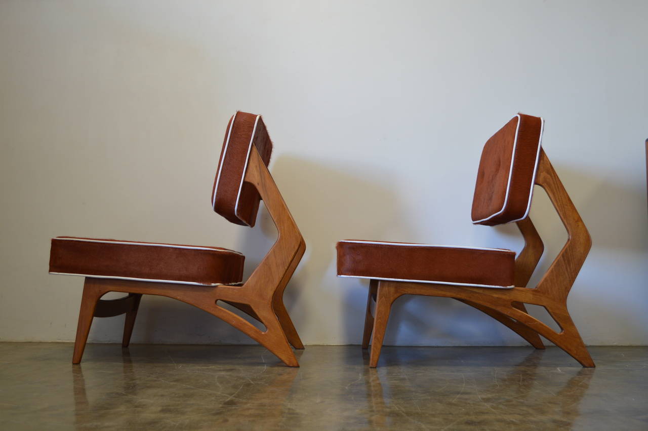 Pair of Brazilian Lounge Chairs in Brown Argentinian Cowhide, circa 1960s 3