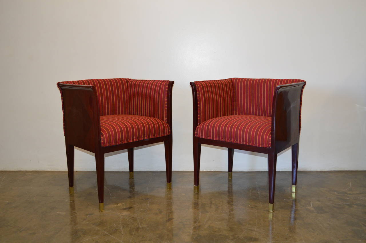 Pair of Art Deco Inlaid Paneled Armchairs in the Style of Eliel Saarinen In Good Condition In San Diego, CA