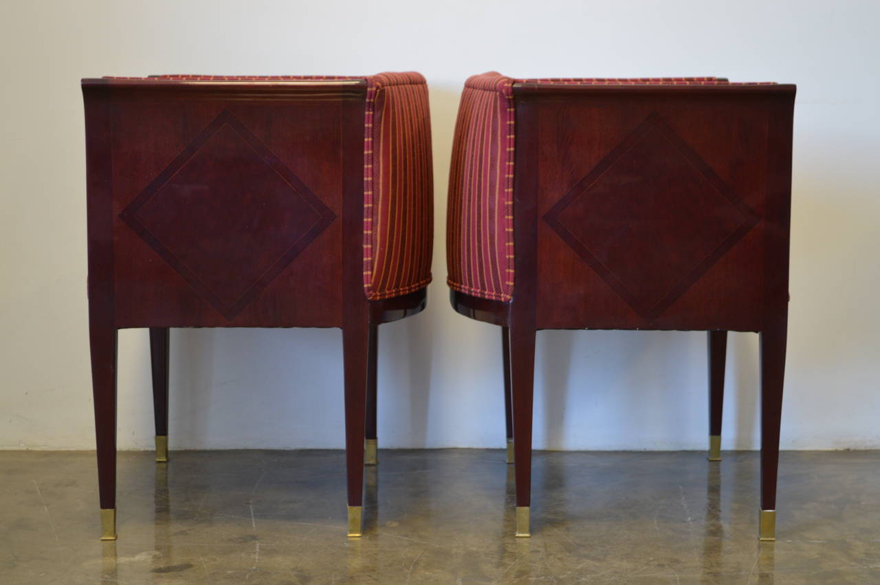 European Pair of Art Deco Inlaid Paneled Armchairs in the Style of Eliel Saarinen