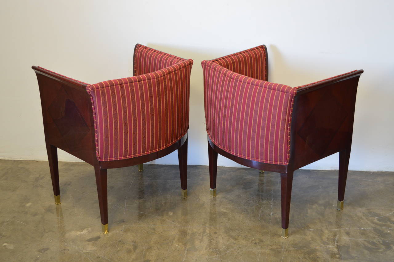 Inlay Pair of Art Deco Inlaid Paneled Armchairs in the Style of Eliel Saarinen