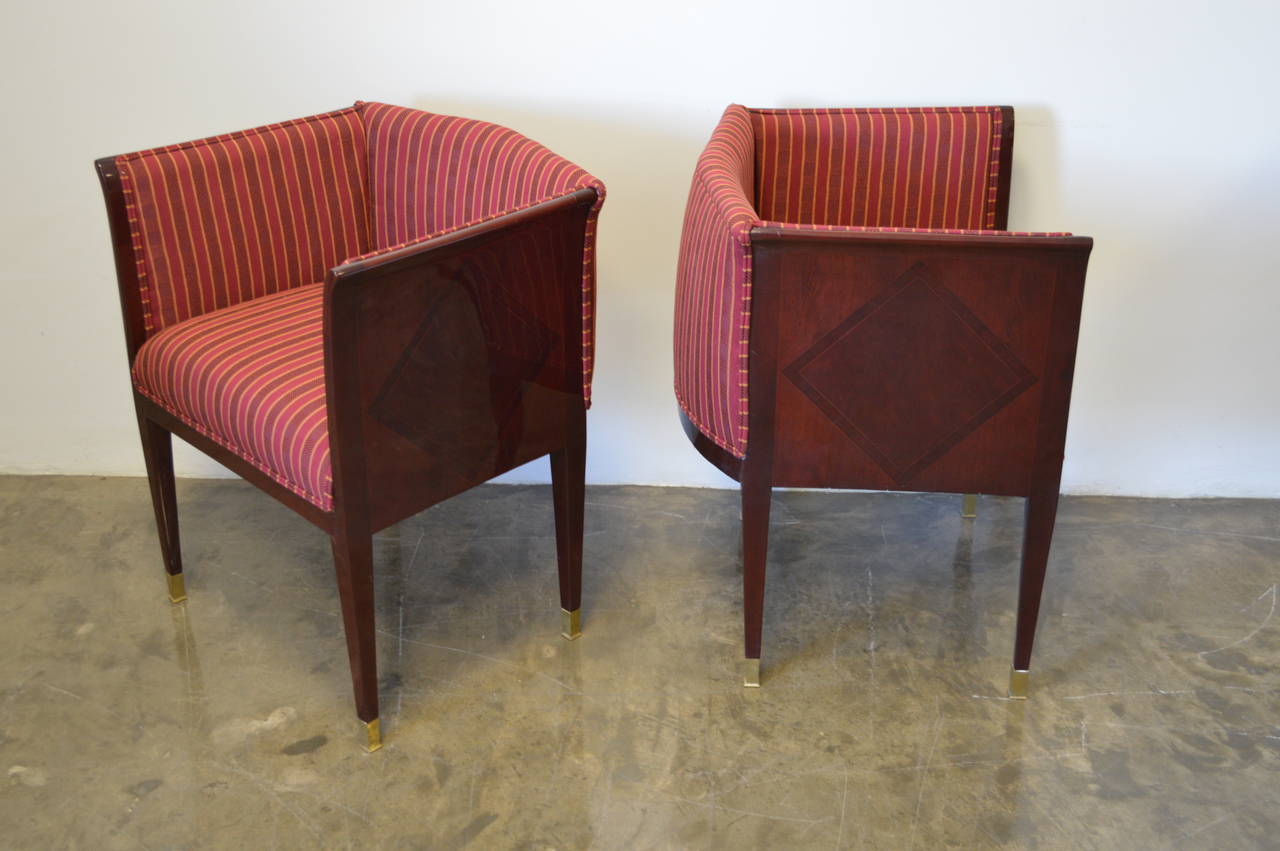 Pair of Art Deco Inlaid Paneled Armchairs in the Style of Eliel Saarinen 1