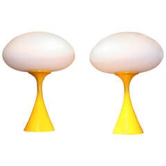 Pair of 1960s Laurel Yellow Based Mushroom Lamps