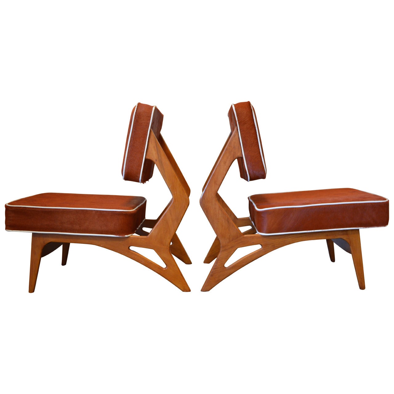 Pair of Brazilian Lounge Chairs in Brown Argentinian Cowhide, circa 1960s