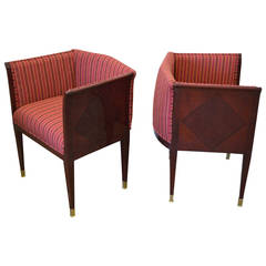 Pair of Art Deco Inlaid Paneled Armchairs in the Style of Eliel Saarinen