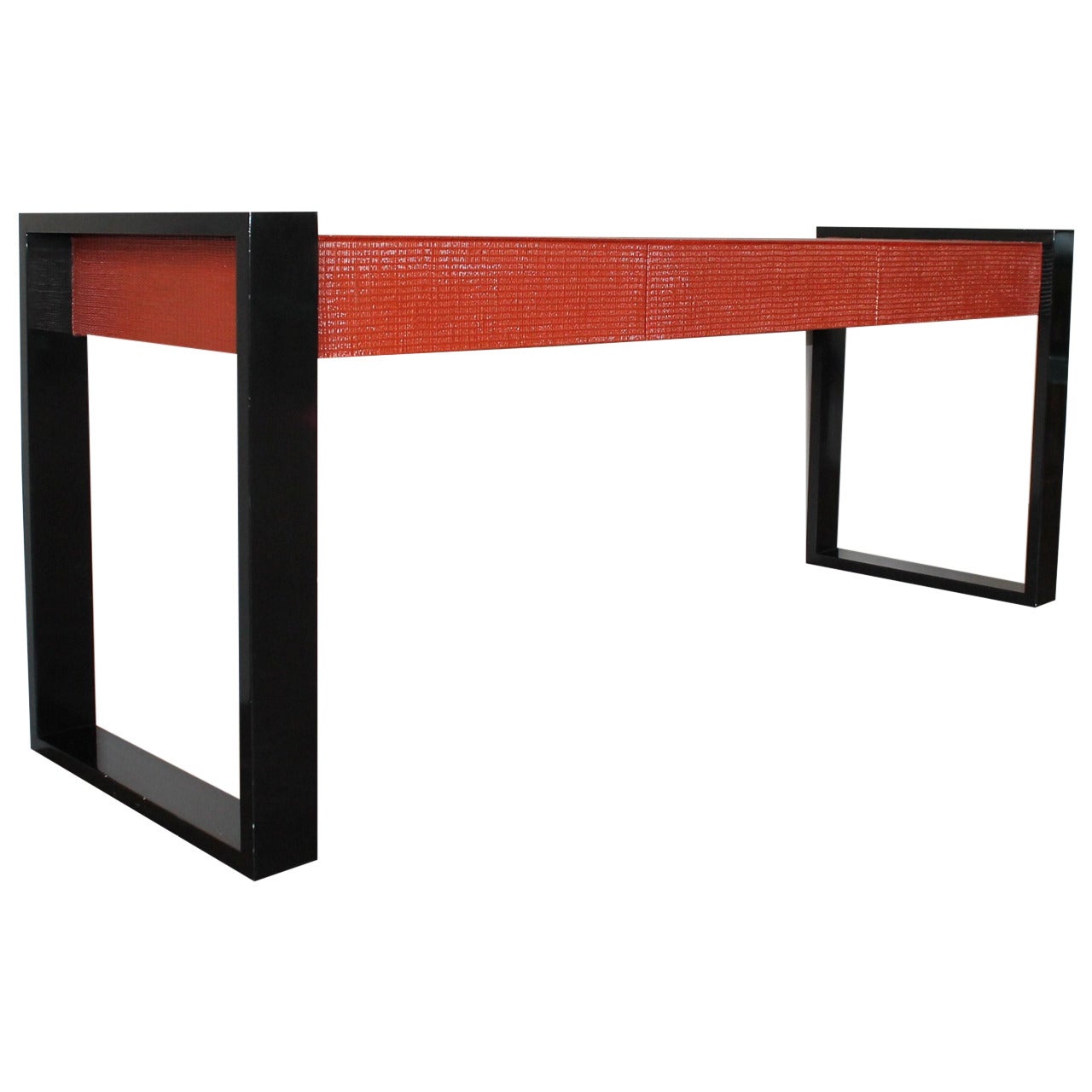 Black and Blood Orange Textured Lacquered Console with Serving Drawers For Sale