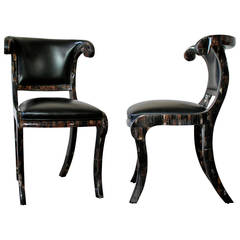 Pair of Tessellated Horn and Leather Chairs by Enrique Garcel, Colombia, 1970s