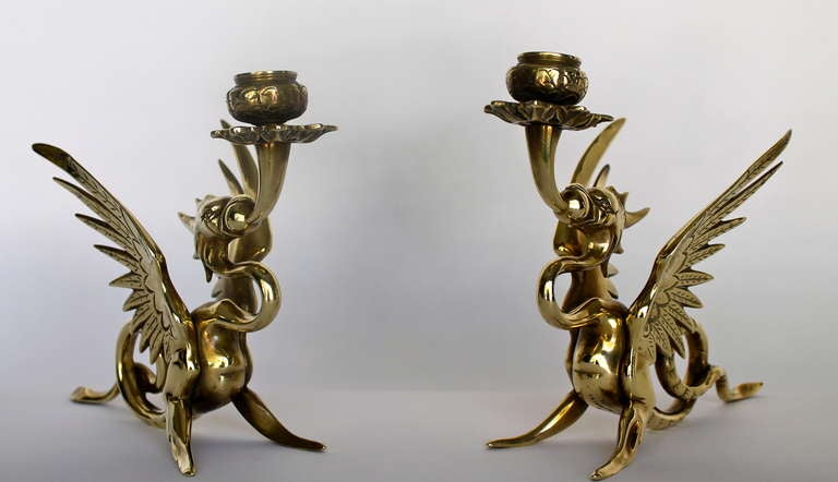 1920's Bronze Griffins Candlestick Holders by Tiffany & Co. 1