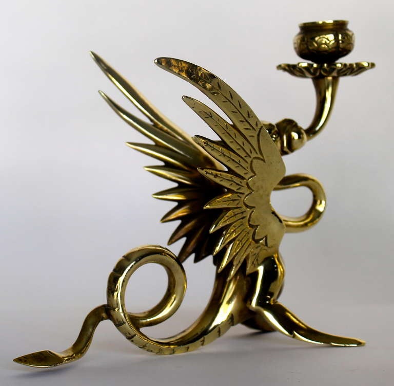 20th Century 1920's Bronze Griffins Candlestick Holders by Tiffany & Co.