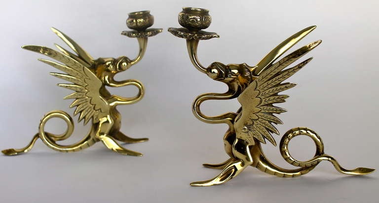 1920's Bronze Griffins Candlestick Holders by Tiffany & Co. 3