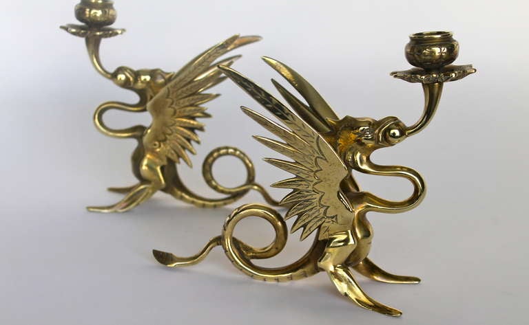 American 1920's Bronze Griffins Candlestick Holders by Tiffany & Co.