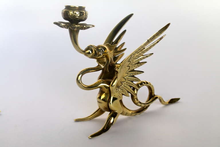 1920's Bronze Griffins Candlestick Holders by Tiffany & Co. In Excellent Condition In San Diego, CA
