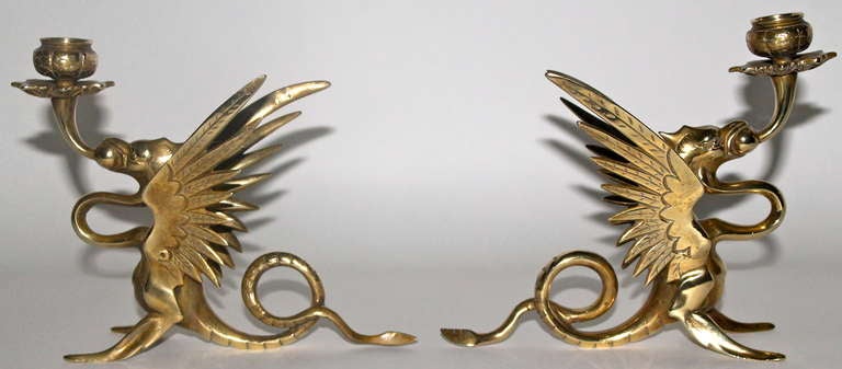 American Classical 1920's Bronze Griffins Candlestick Holders by Tiffany & Co.