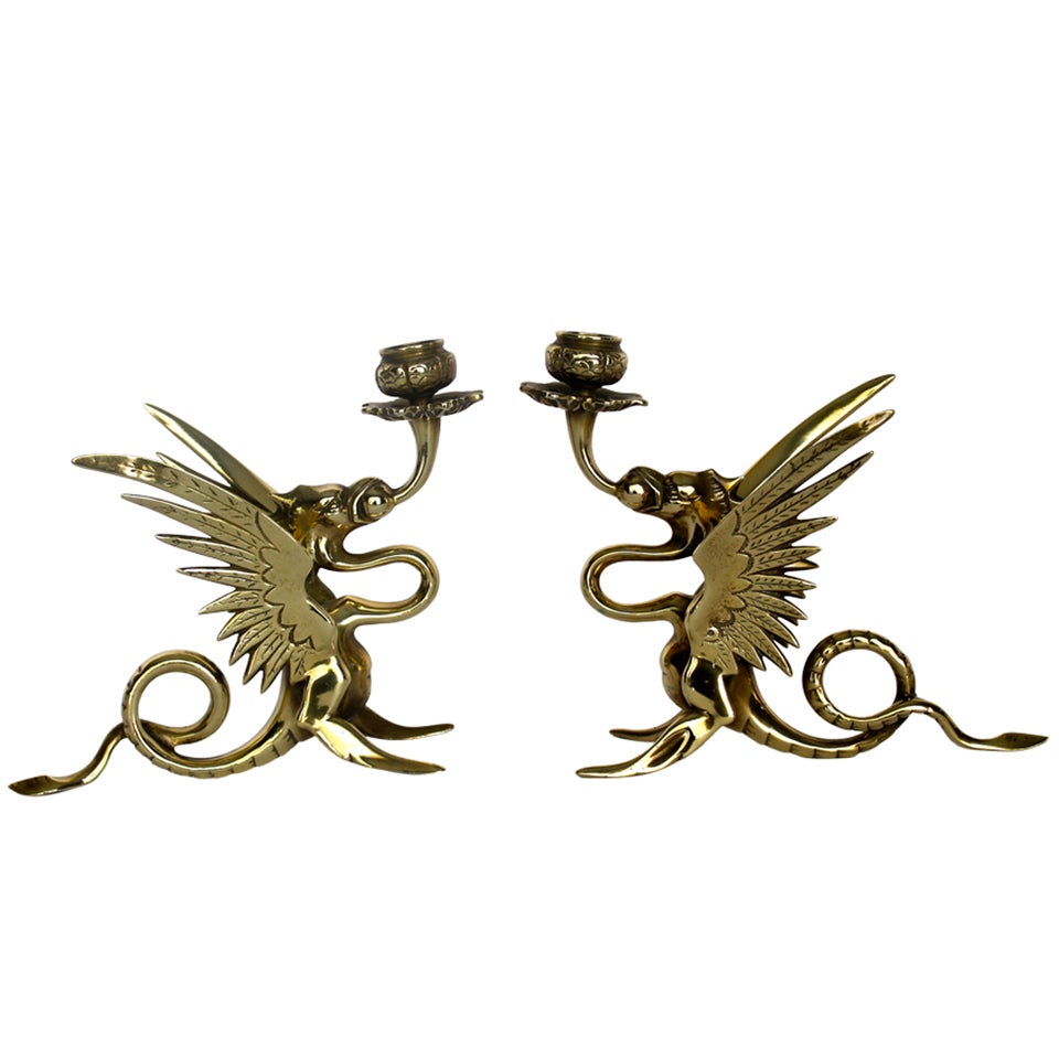 1920's Bronze Griffins Candlestick Holders by Tiffany & Co.