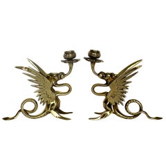  1920's Bronze Griffins Candlestick Holders by Tiffany & Co.