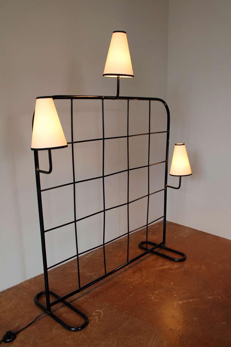 Mid-Century Modern Jean Royère Croisillon Room Divider and Luminaire, France, 1949 For Sale