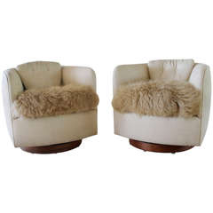 Pair of Mongolian Fur Chairs by Milo Baughman for Thayer Coggin, Circa 1960s