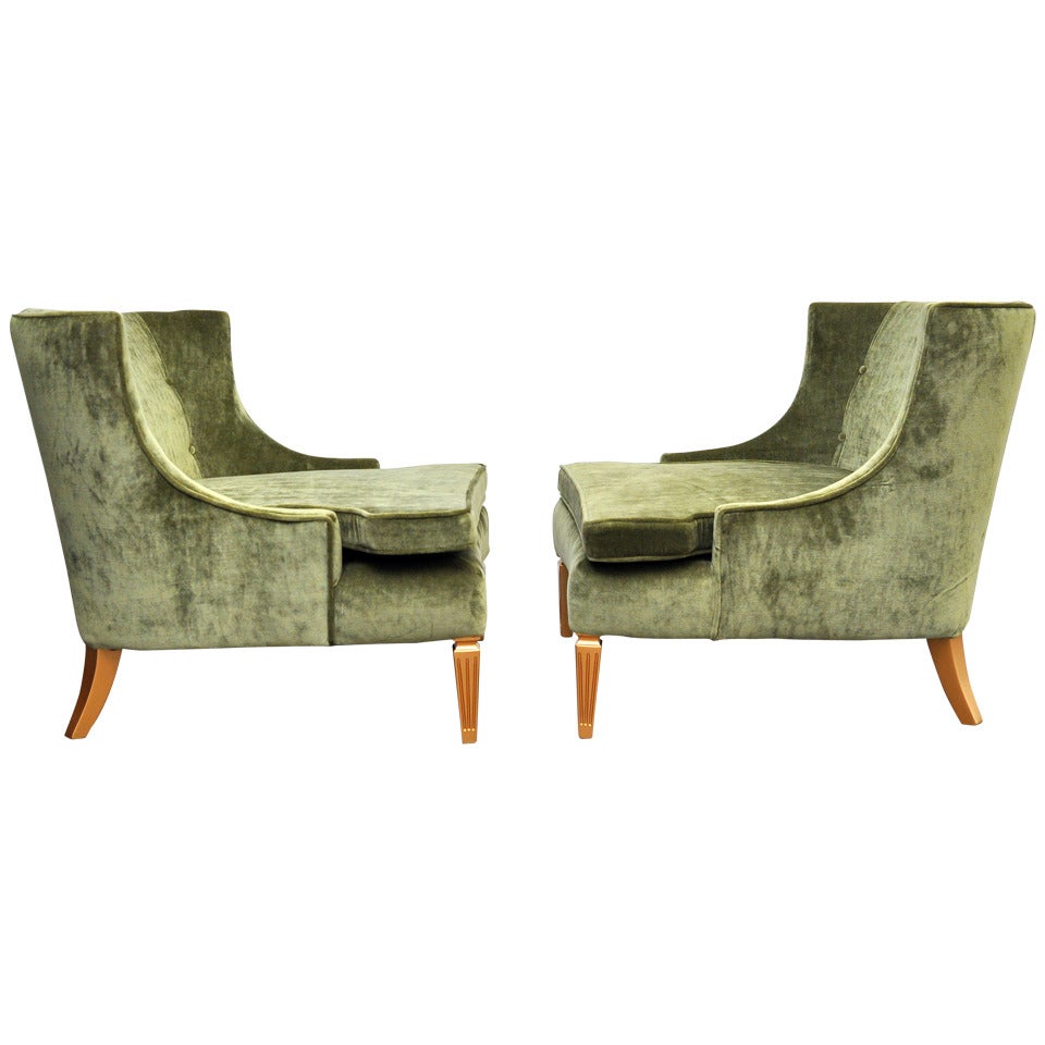 Pair of 1950s Velvet Club Chairs