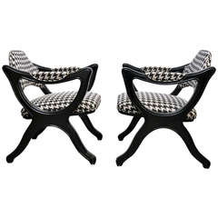 Pair of Black Lacquered Drexel Esperanto Club Chairs