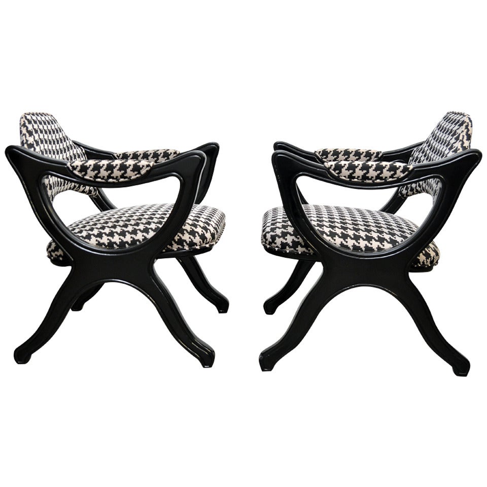 Pair of Black Lacquered Drexel Esperanto Club Chairs For Sale