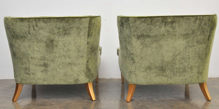 American Pair of 1950s Velvet Club Chairs