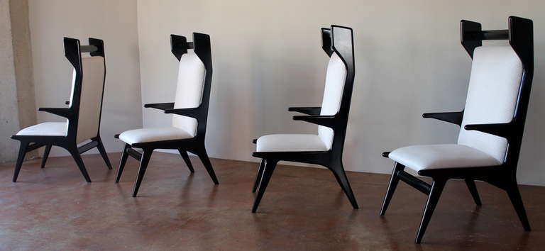 Fabric Set of Six 1960s Italian Sculptural Dining Chairs For Sale
