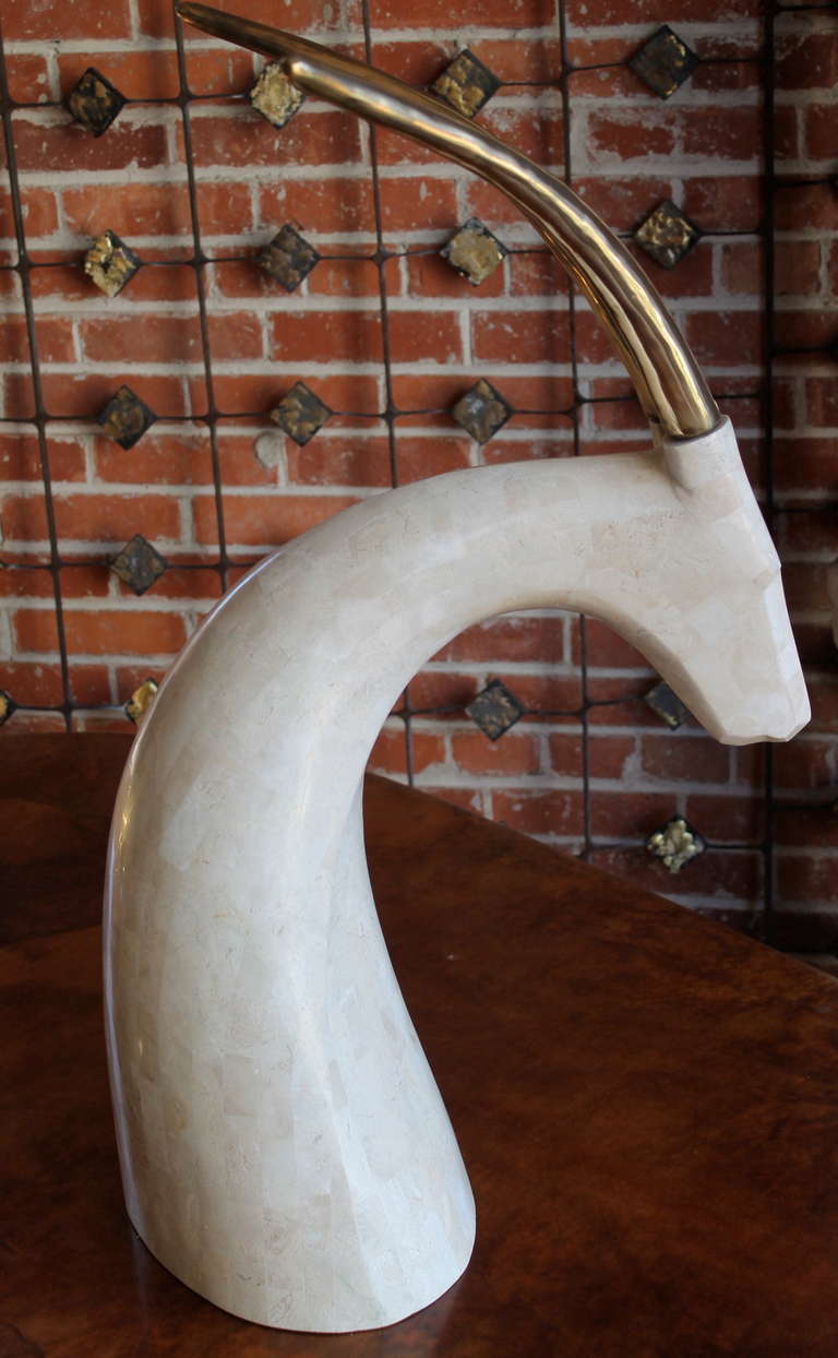 1970s Tessellated Stone and Brass Gazelle Bust For Sale 1
