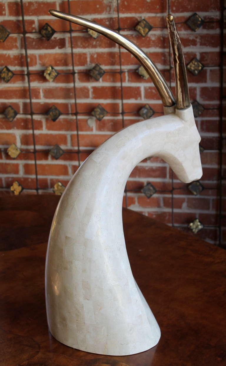 American 1970s Tessellated Stone and Brass Gazelle Bust For Sale