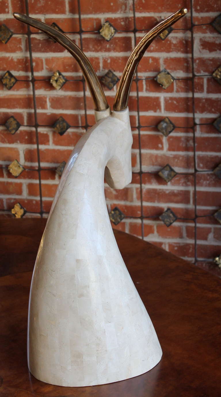 1970s Tessellated Stone and Brass Gazelle Bust In Excellent Condition For Sale In San Diego, CA