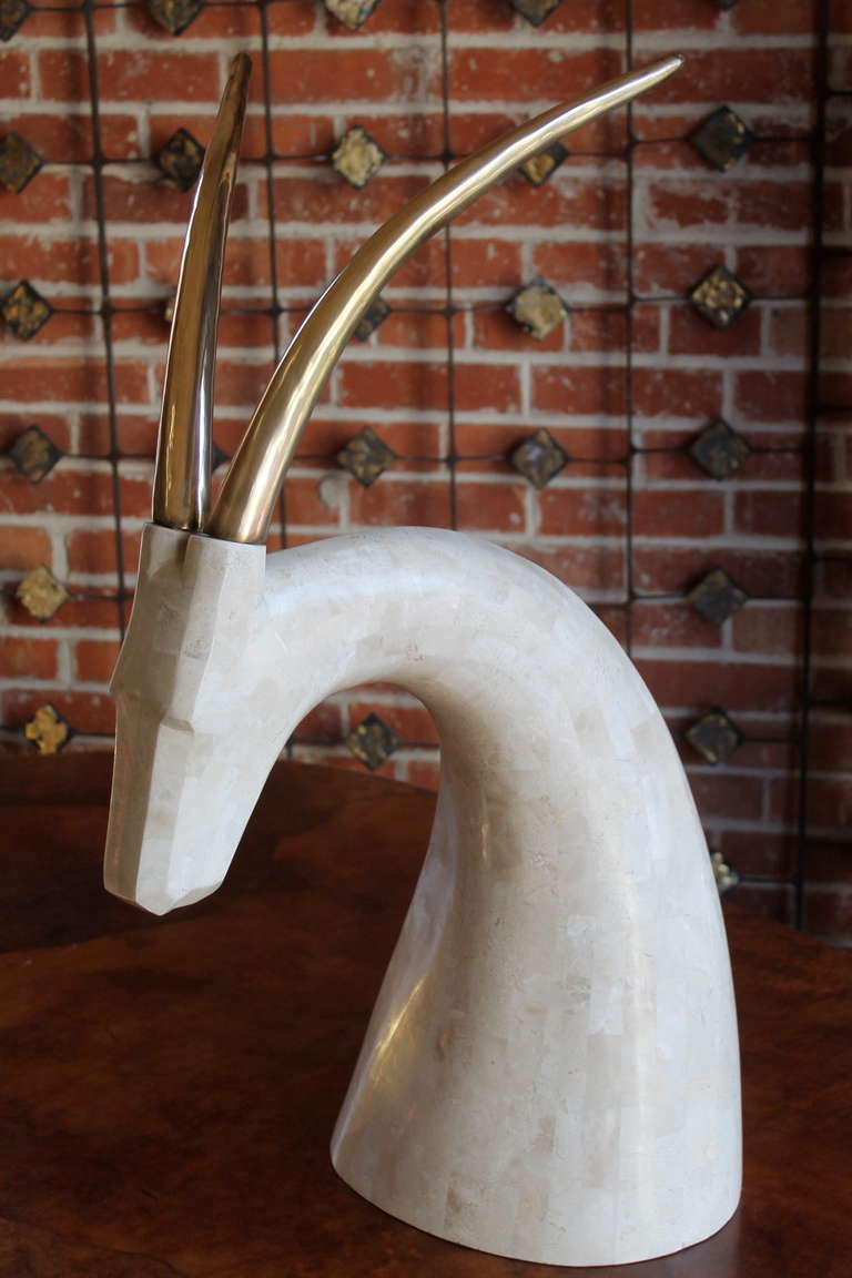 1970s Tessellated Stone and Brass Gazelle Bust For Sale 4