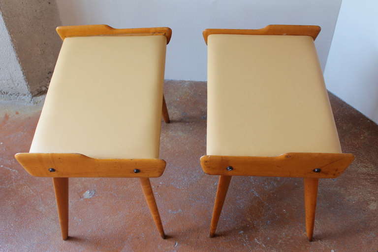 Mid-20th Century Pair of 1950's Italian Leather Benches