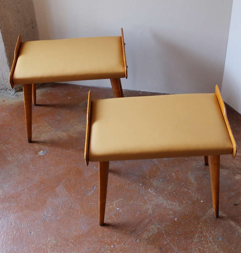 Pair of 1950's Italian Leather Benches In Good Condition In San Diego, CA