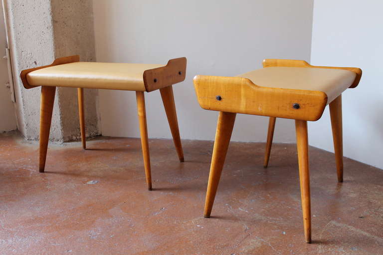 Pair of 1950's Italian Leather Benches 3