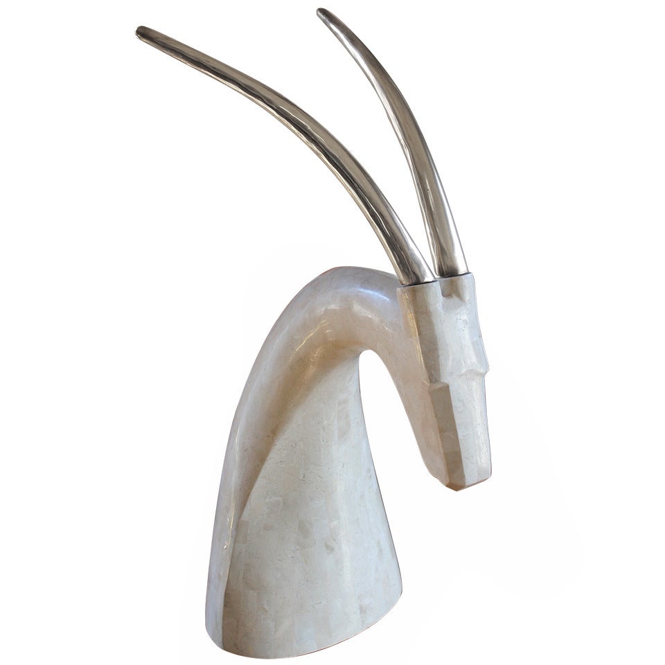 1970s Tessellated Stone and Brass Gazelle Bust For Sale