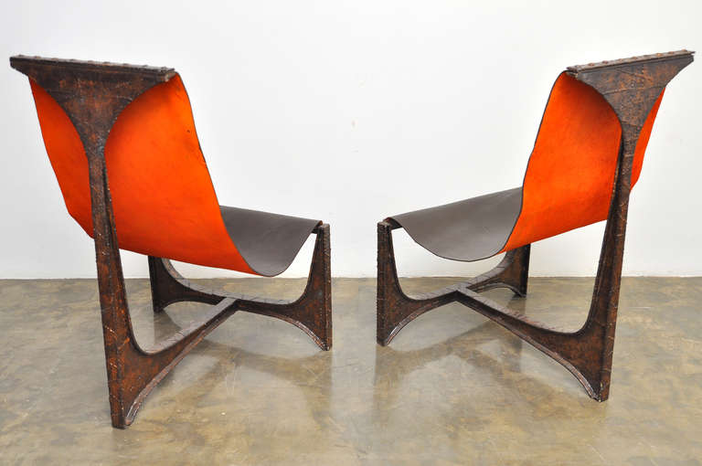 Rare Pair of  Welded Steel Chairs in the style of Paul Evans In Good Condition In San Diego, CA